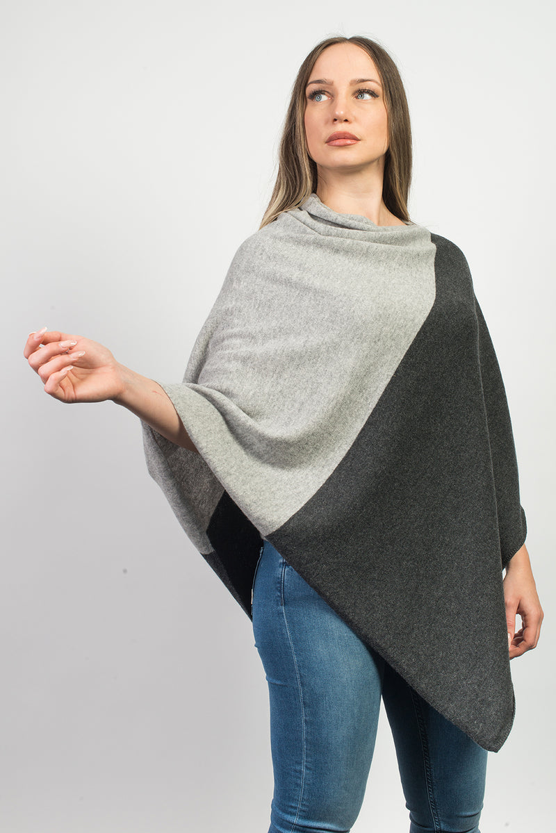 Bicolor Poncho 100% Cashmere