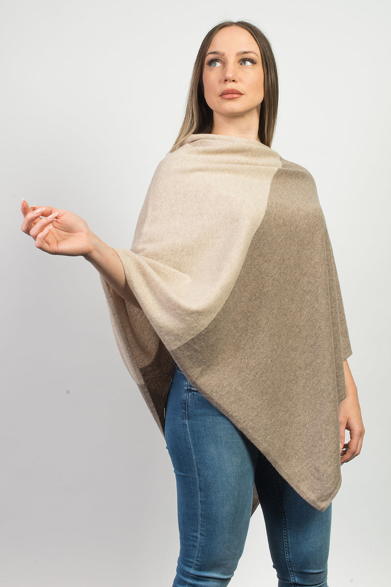 Bicolor Poncho 100% Cashmere