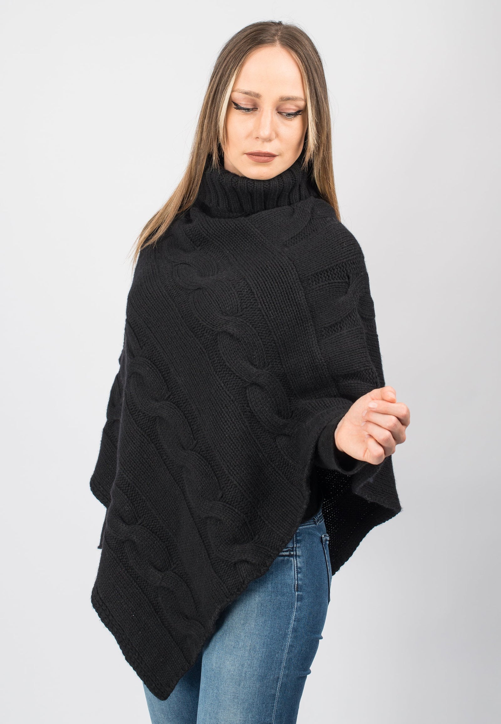 Turtleneck poncho with braids Dalle Piane Cashmere